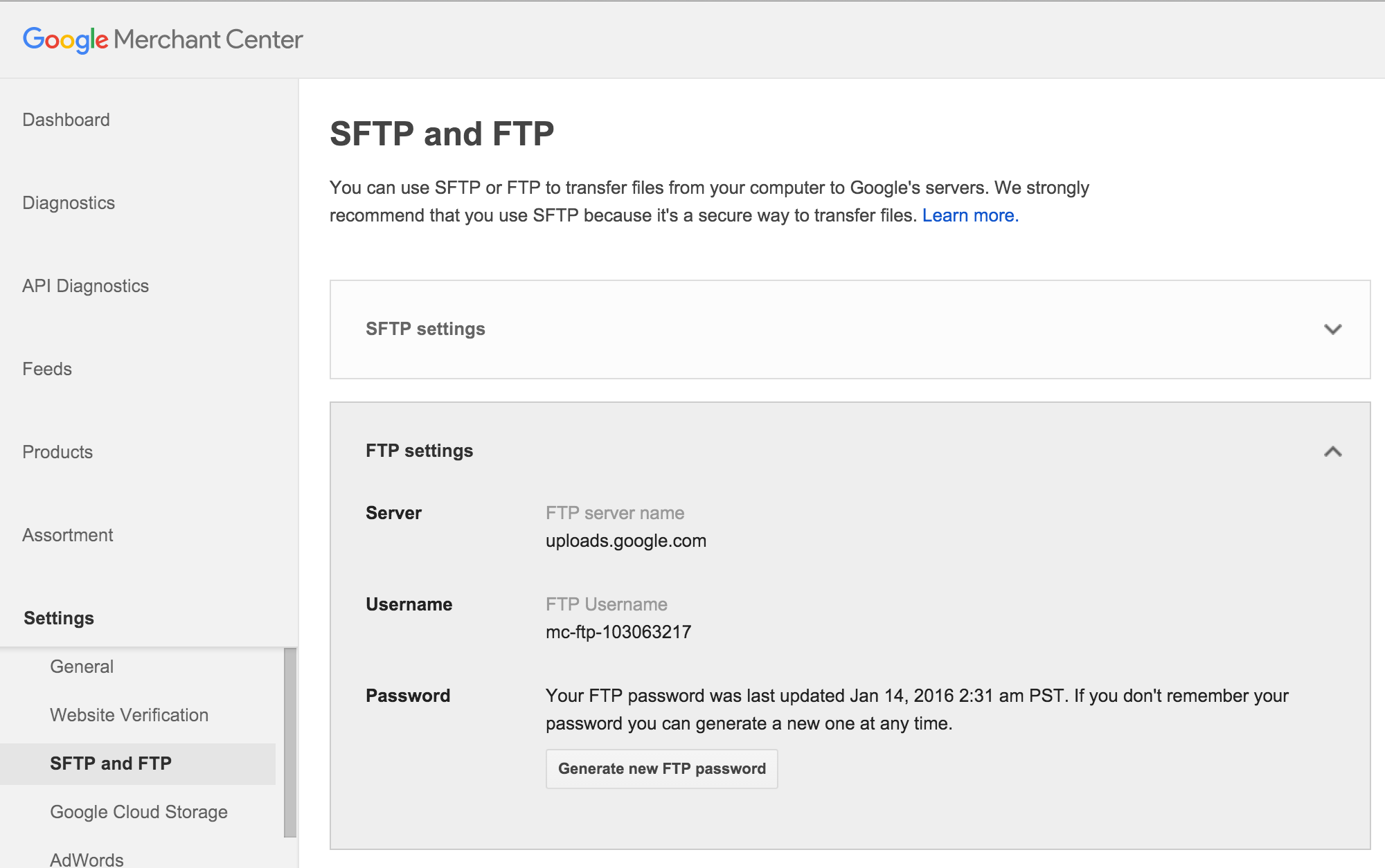 Img 1.1 SFTP and FTP settings